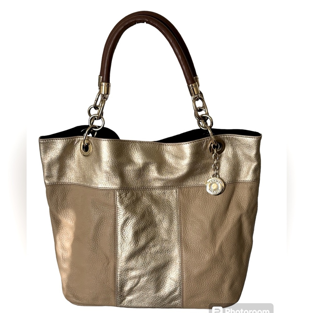 TOMMY HILFIGER Tan and Gold Leather Tote